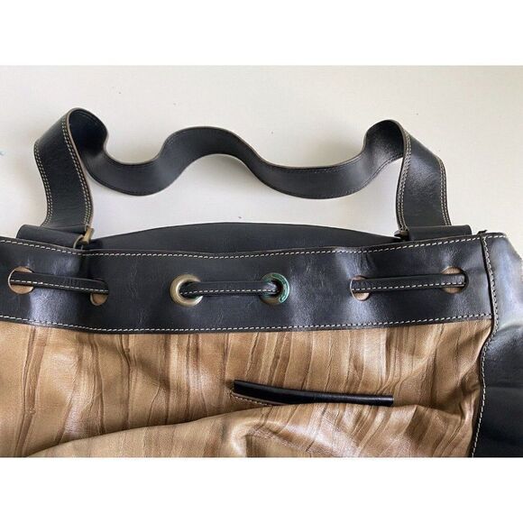 Mario Hernandez Leather Bag Shoulder Tan Black Tote Pockets  Check Pictures - Picture 9 of 16